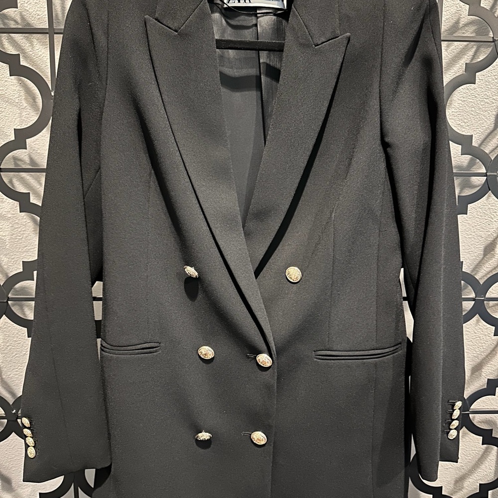 Zara Black Double-Breasted Blazer Lined